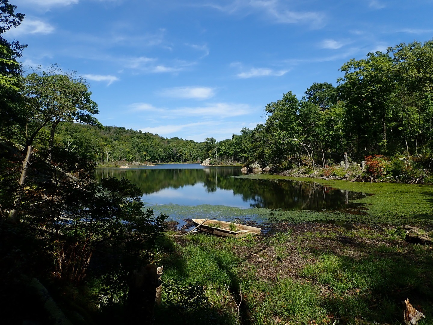 Drought revealed an old boat.