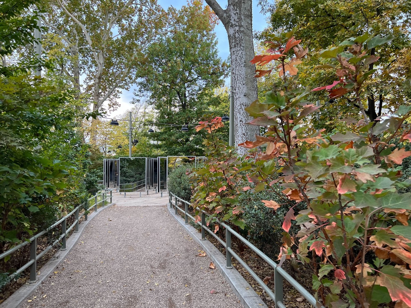 Playground in wooded area with mirror maze.