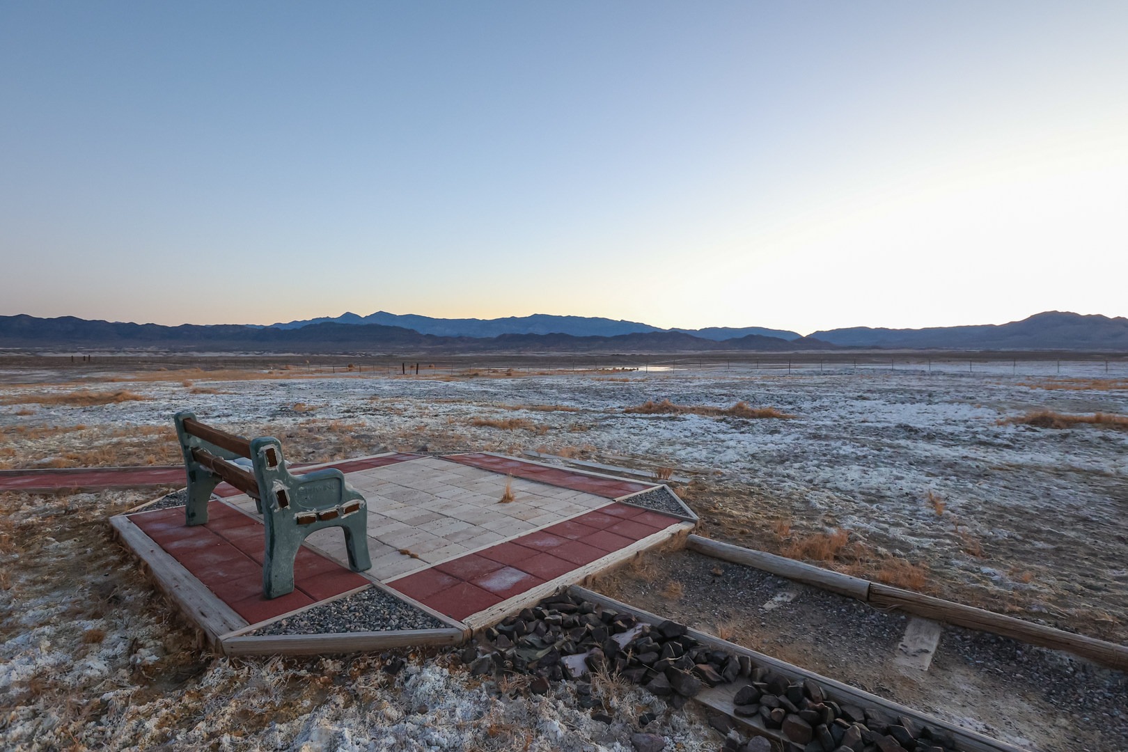 A bench with views across the desert.