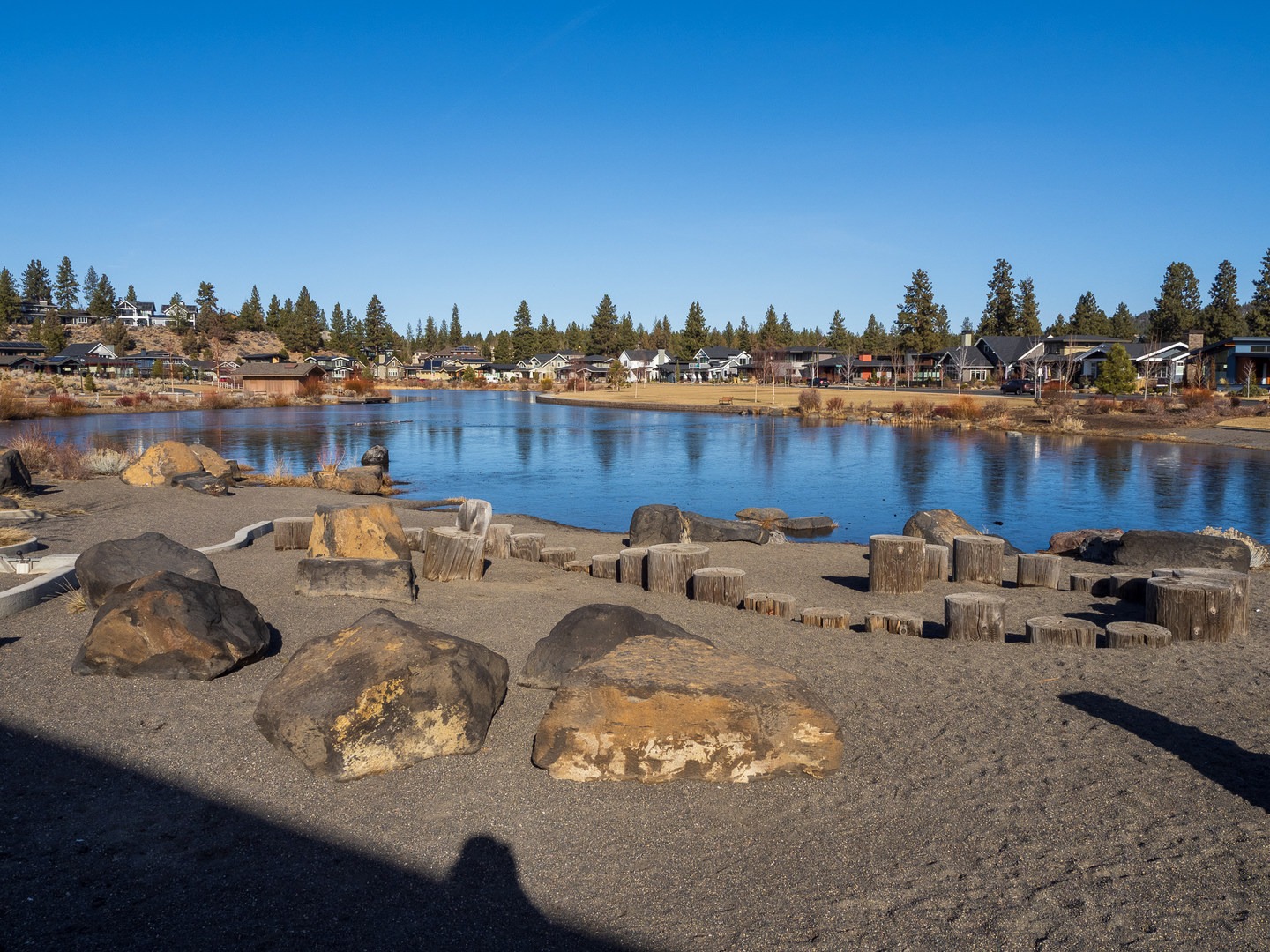 Natural play area and lake.