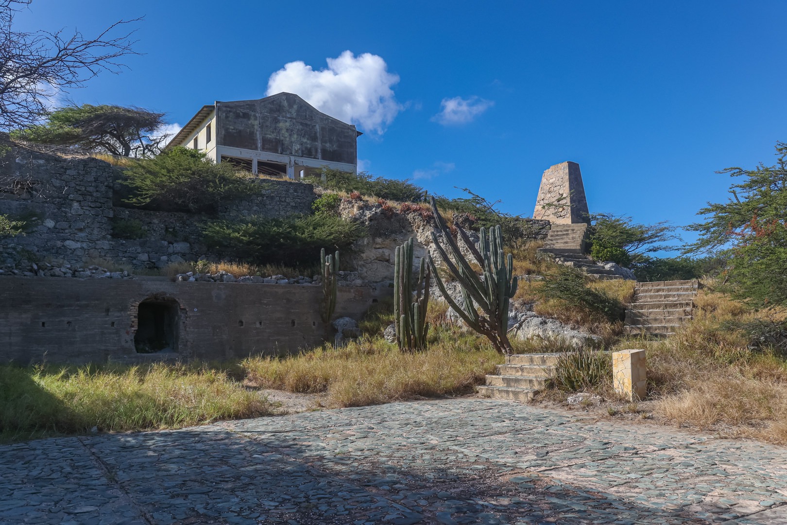 One of two gold mill ruins sites on Aruba, Balashi sits prominently in the Frenchman Pass hillside area.