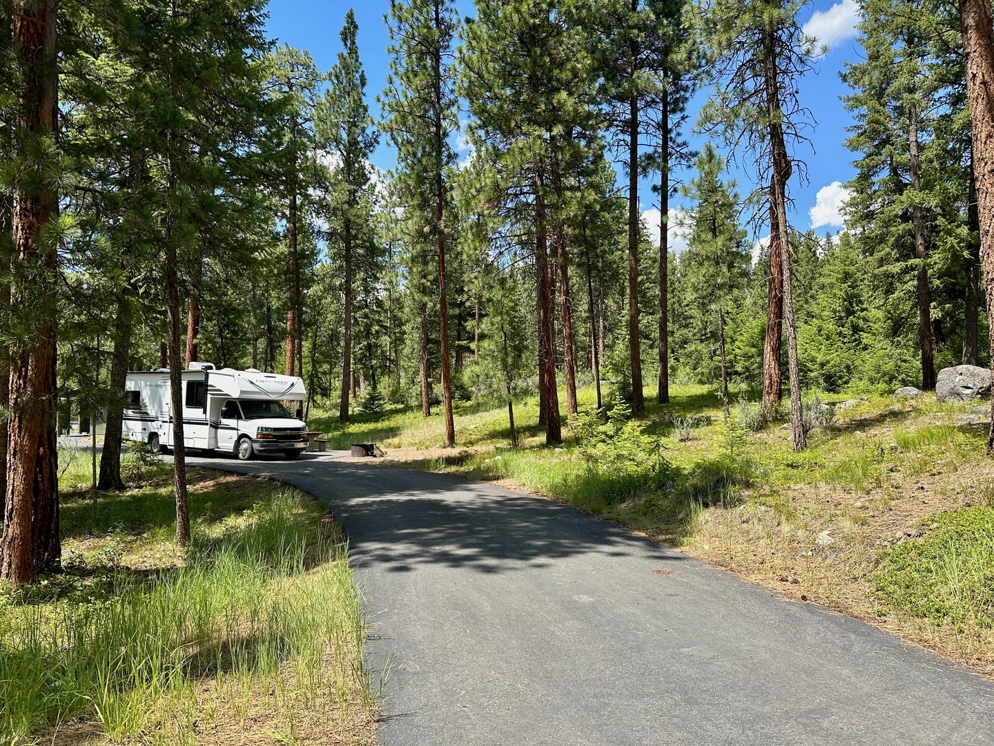 The campsites feature long pull-through pads that can fit large RVs.