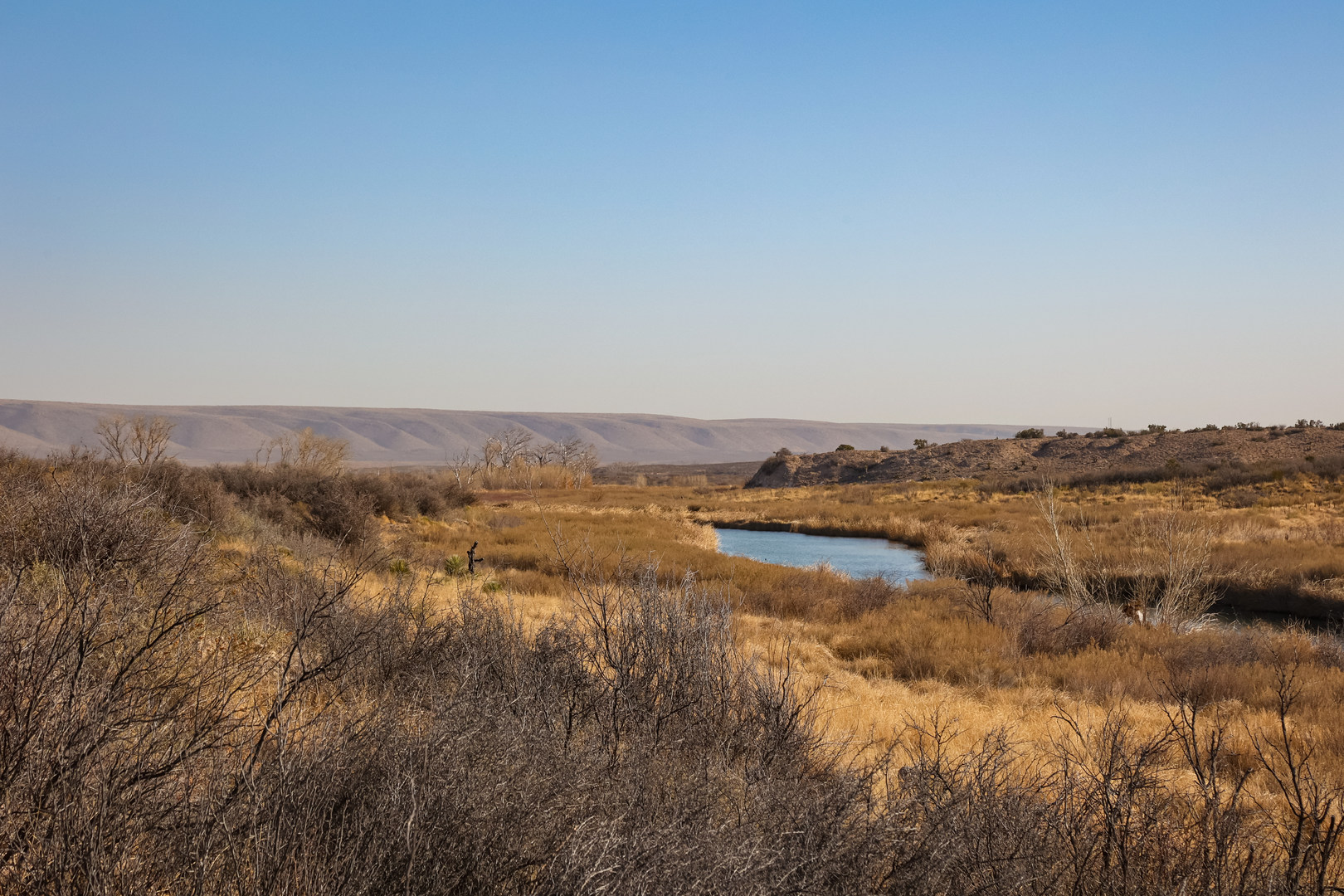 Occasionally, views of the river basin open up along the hike.