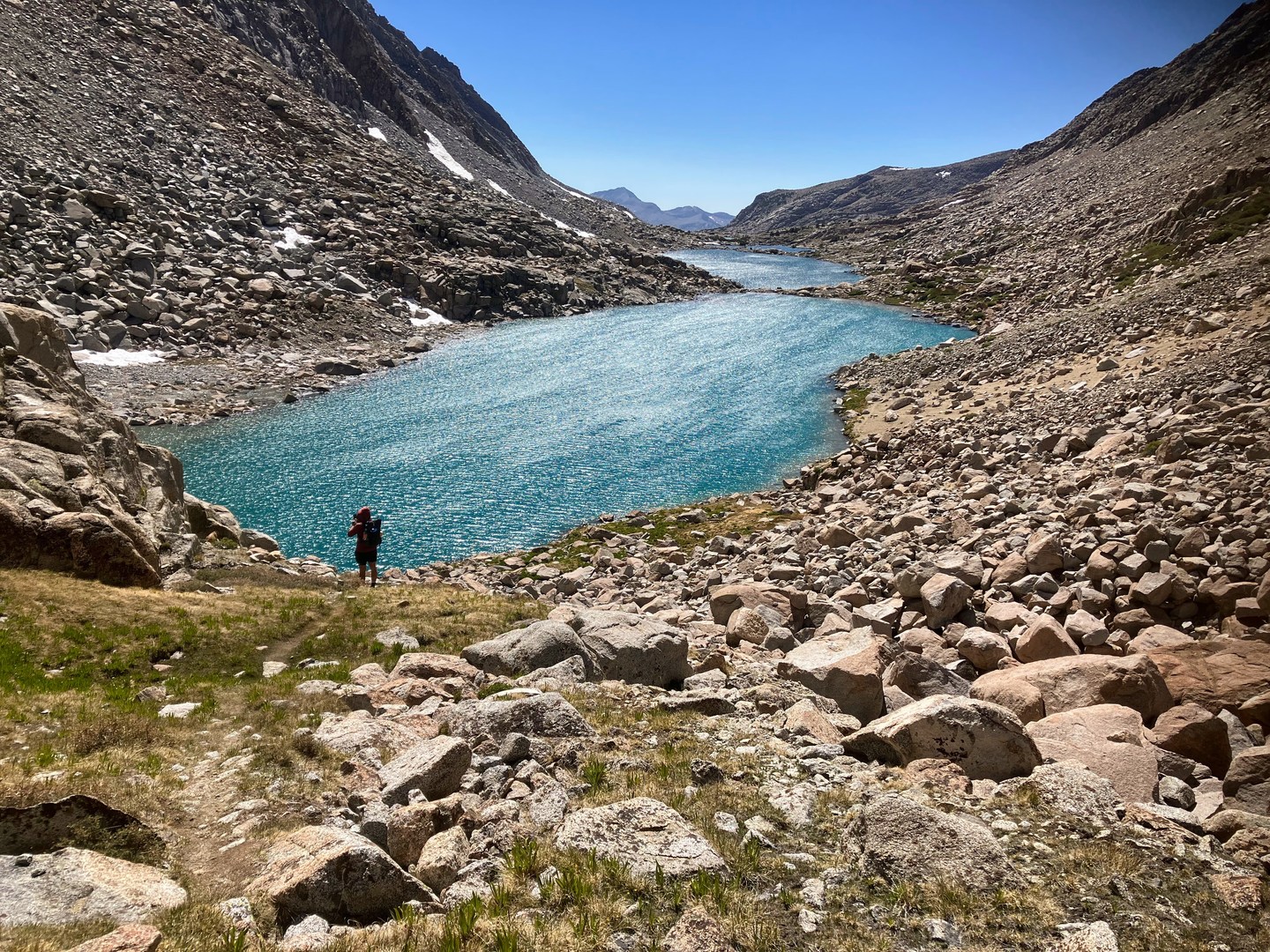 Hiker descending into Darwin Canyon.