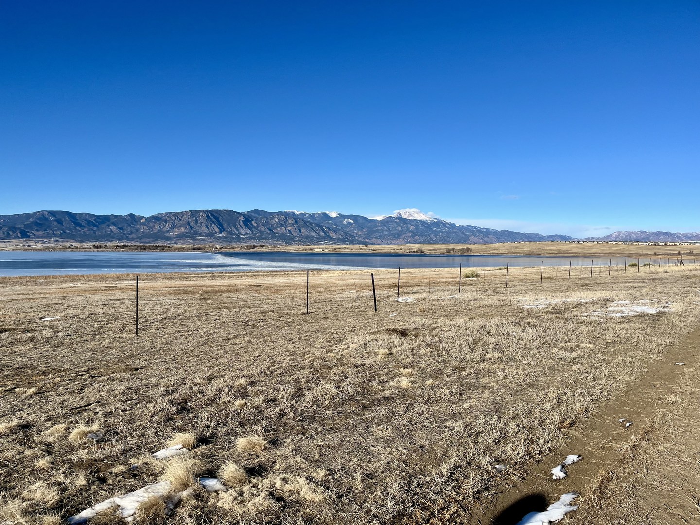 Big Johnson Reservoir with Pikes Peak in the background.