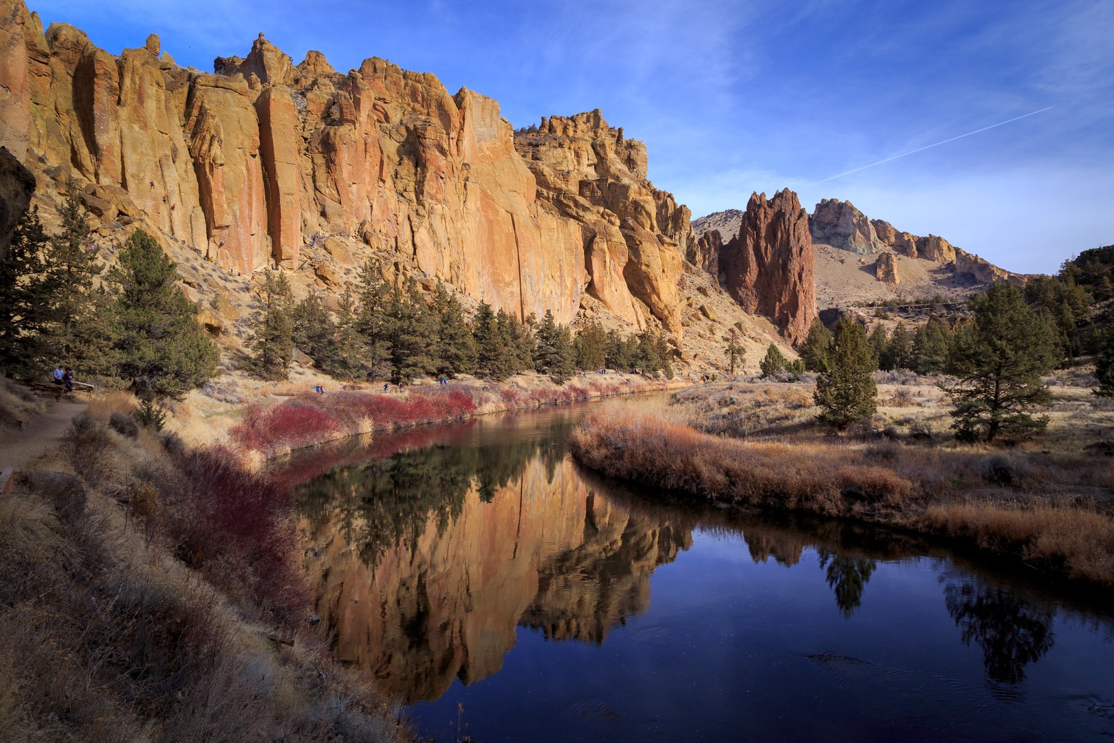 Morning Glory Wall reflected in the Crooked River.