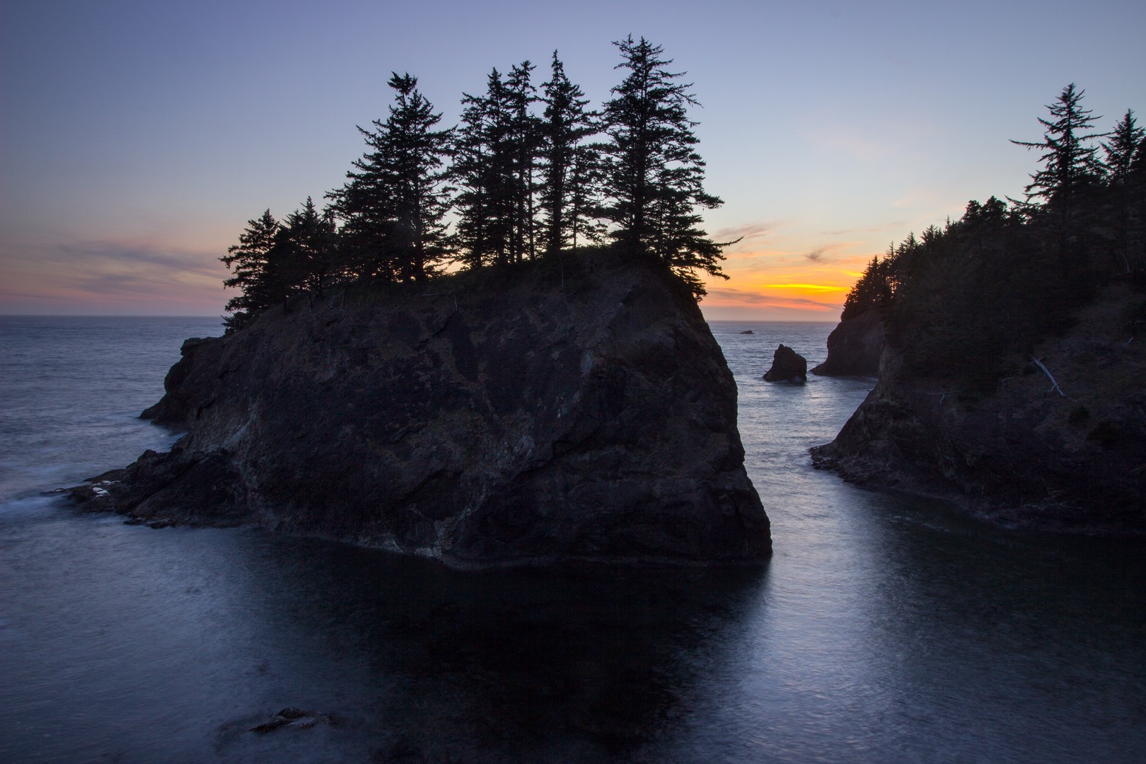The large sea stack on the north side of the beach.