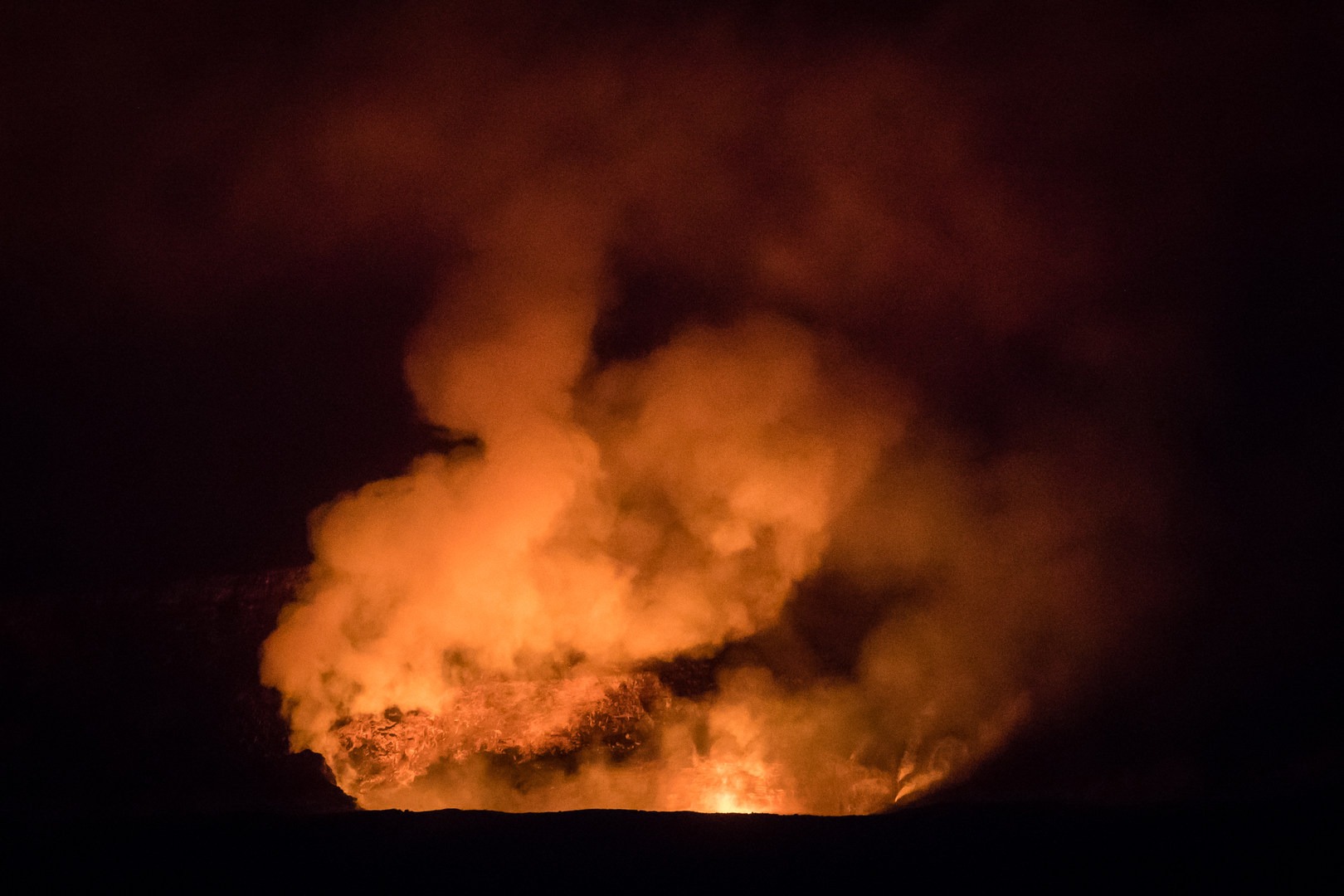 The Halema‘uma‘u Crater in the Kīlauea Caldera, Hawai‘i Volcanoes National Park.