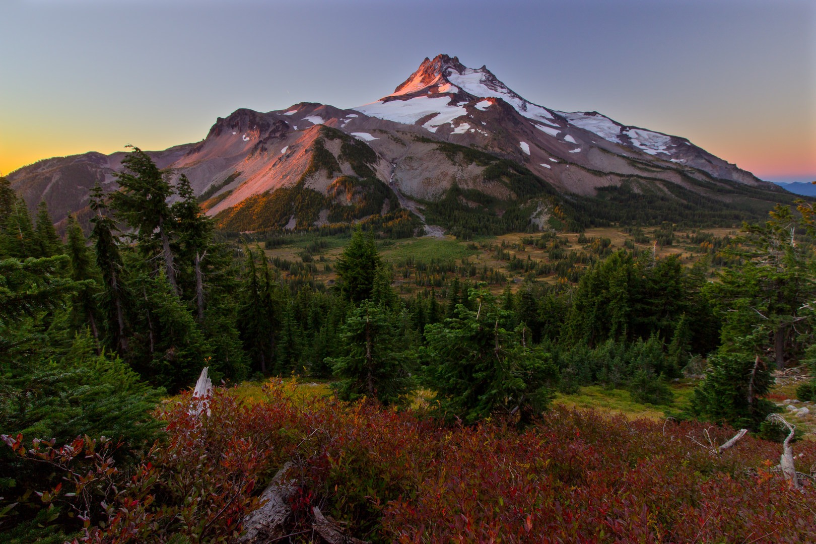 Morning light on Mount Jefferson from Park Ridge to the north.
