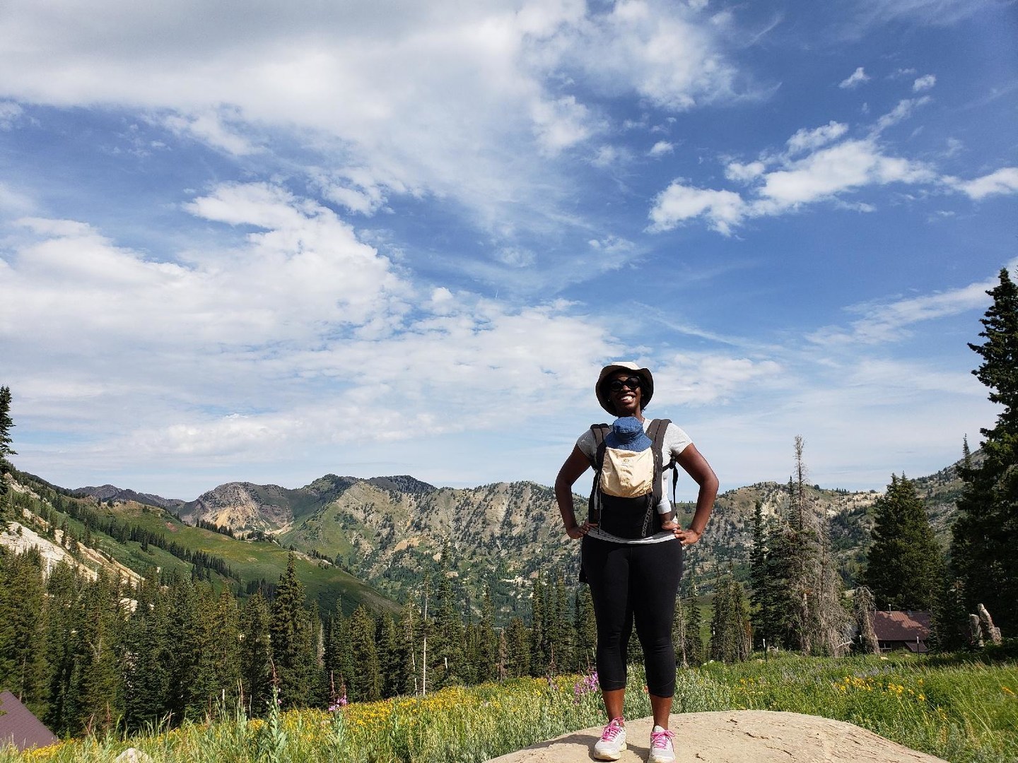 Taking in the view on a hike up to Cecret Lake, UT with the newest member of our family, Baby J.
