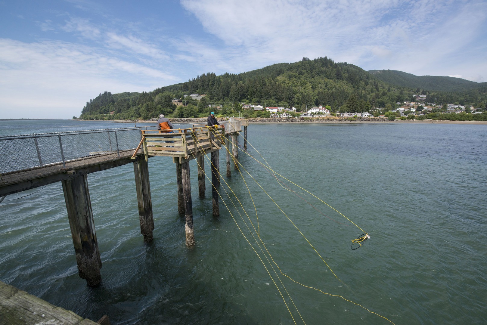 Crabbers on the pier at Pier's End Boathouse.