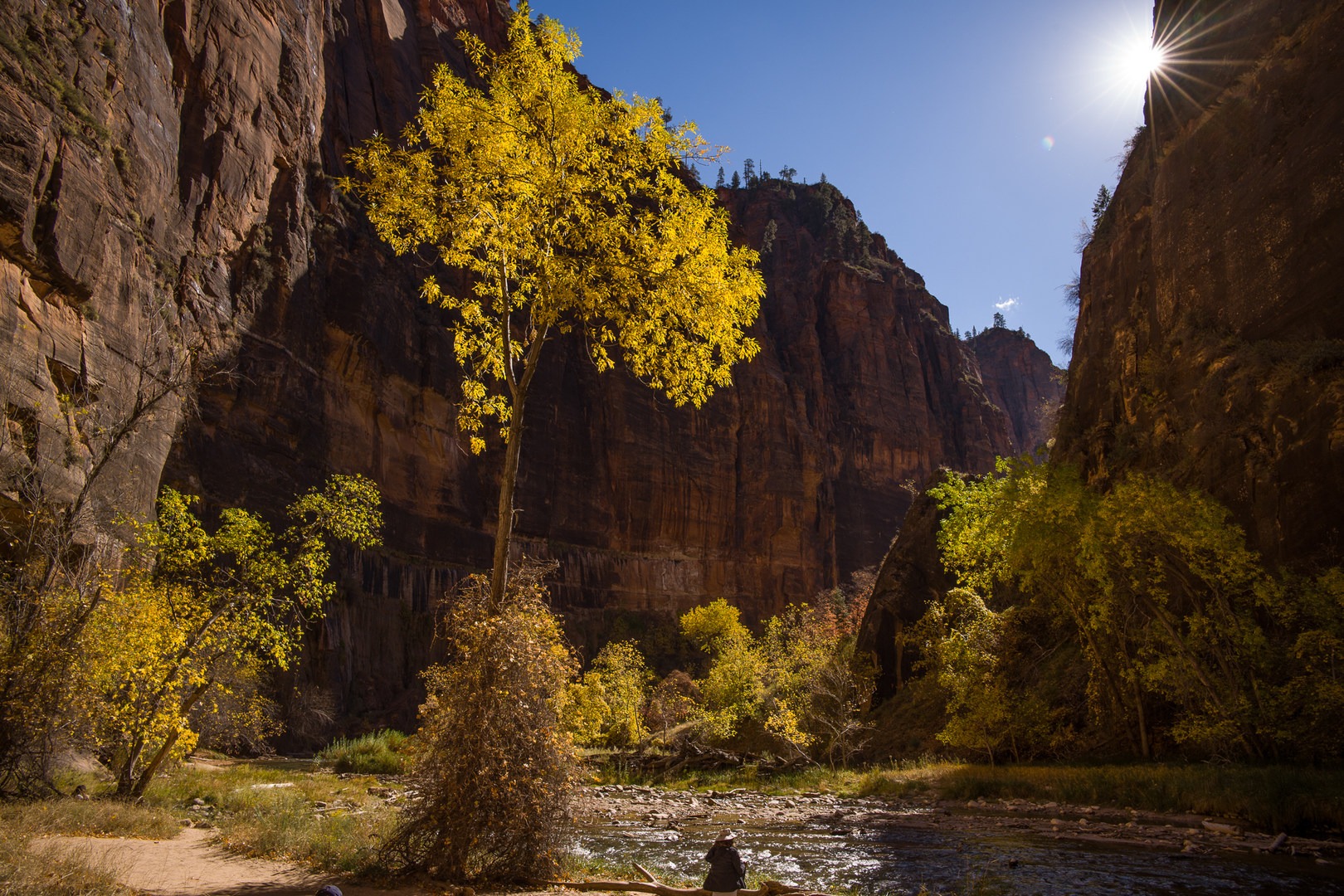 The Sun peaking around the cliffs at Big Bend