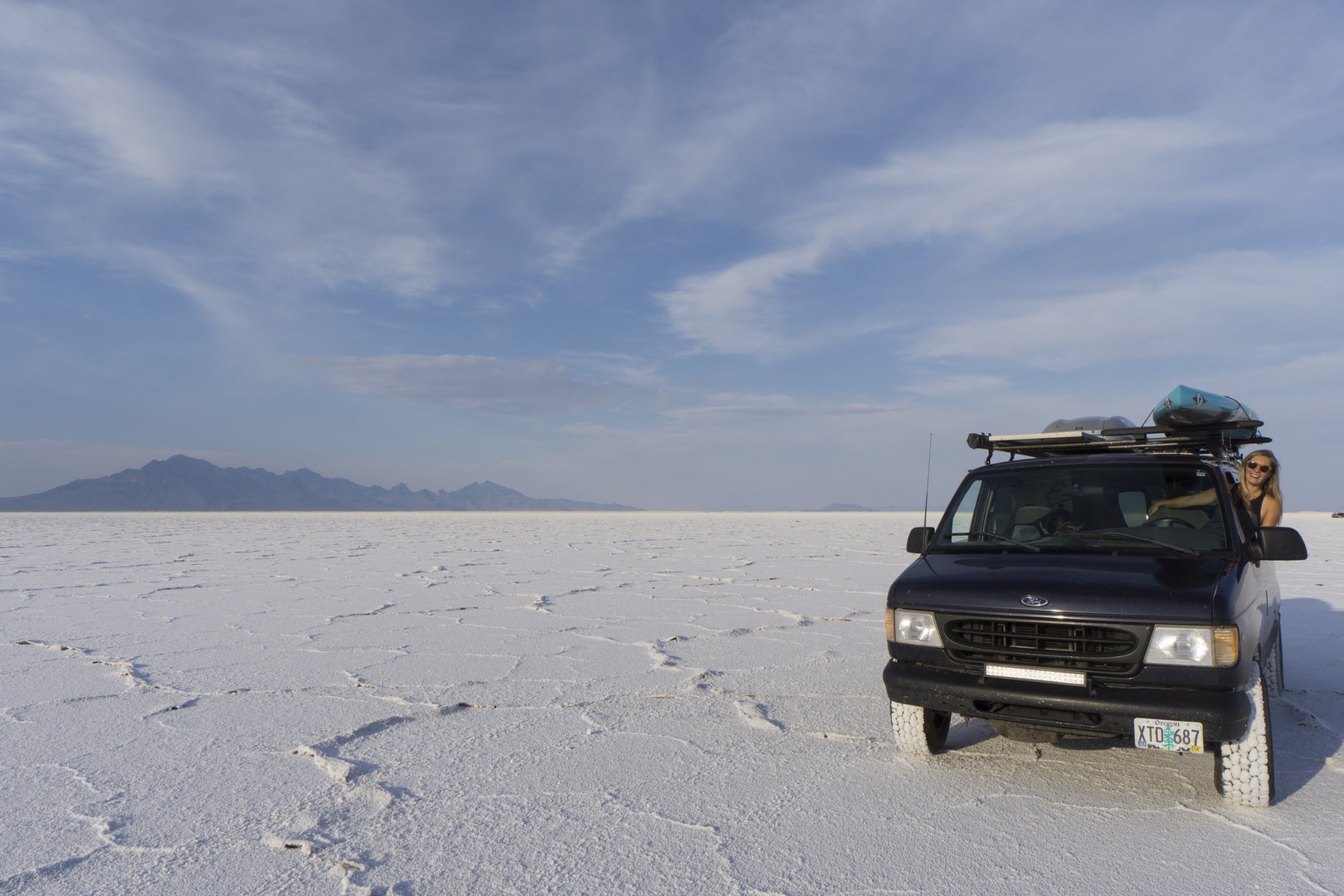 Exploring Bonneville Salt Flats, Utah.