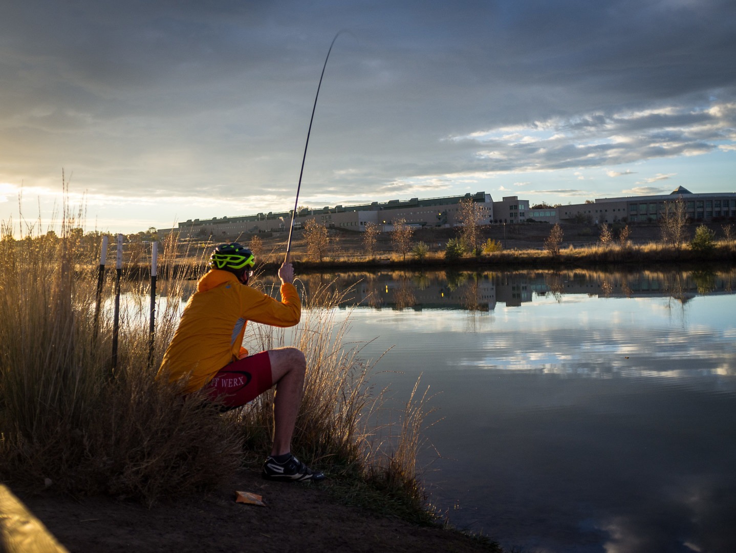 Getting ready to drop a line in over some reeds.