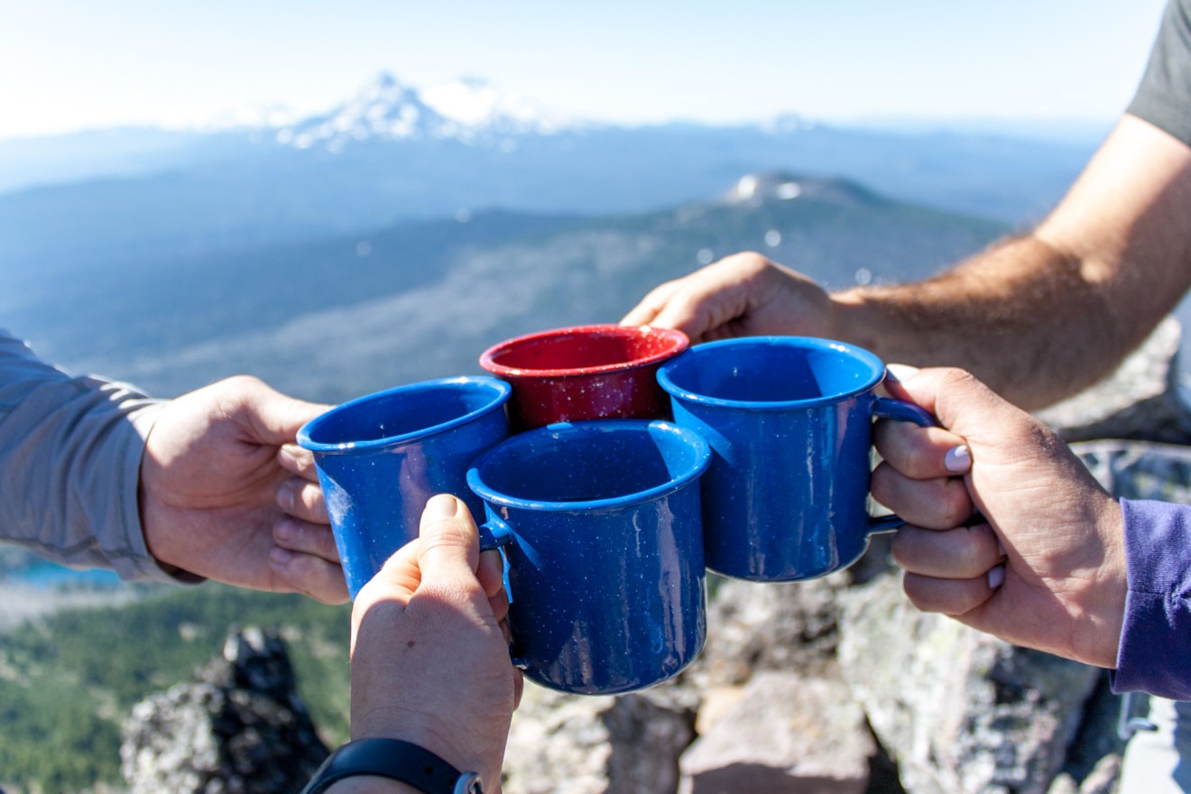 Enjoying freshly brewed coffee on the summit of Mount Washington, Oregon