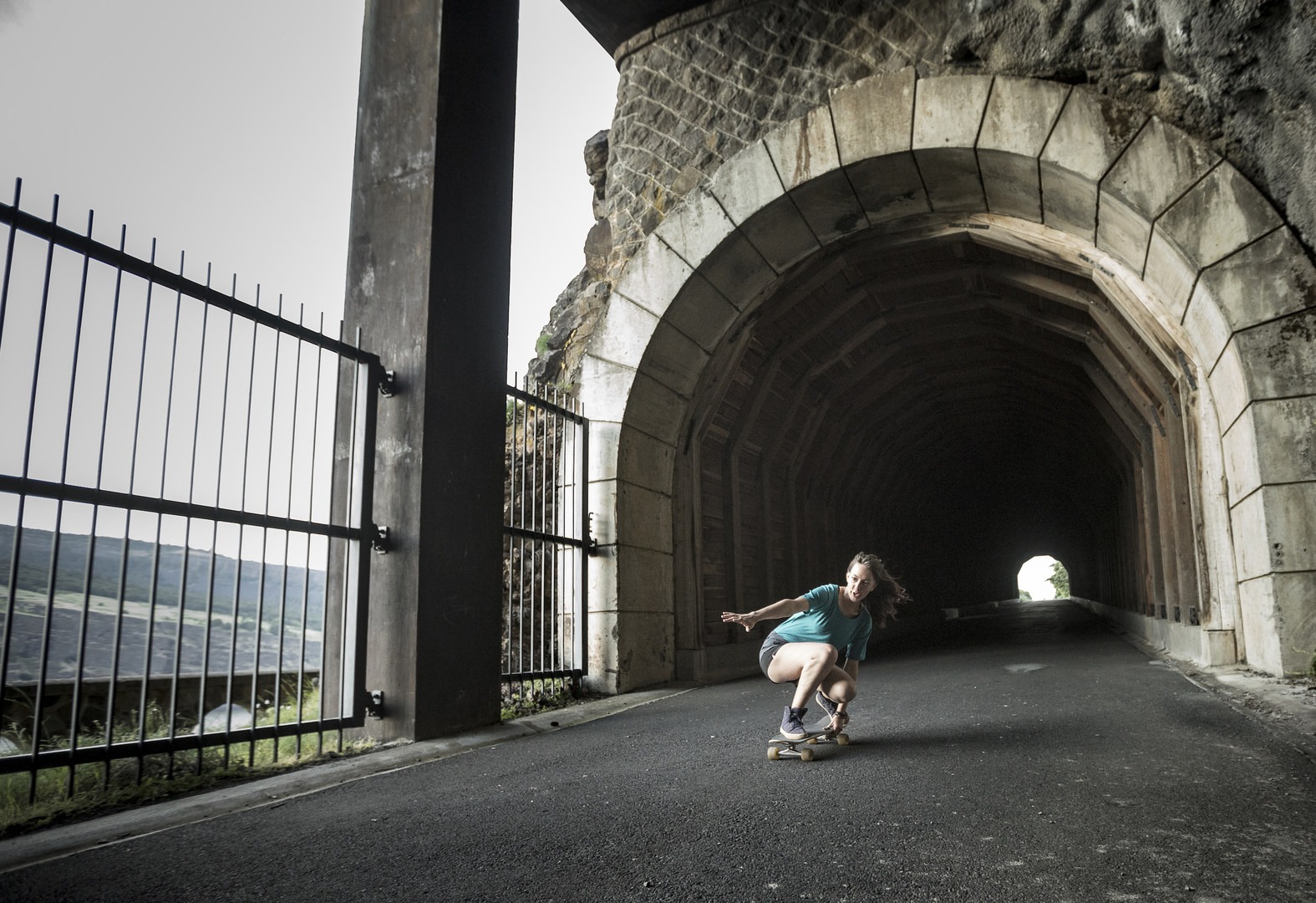 Brittany skating the Mosier Tunnels.