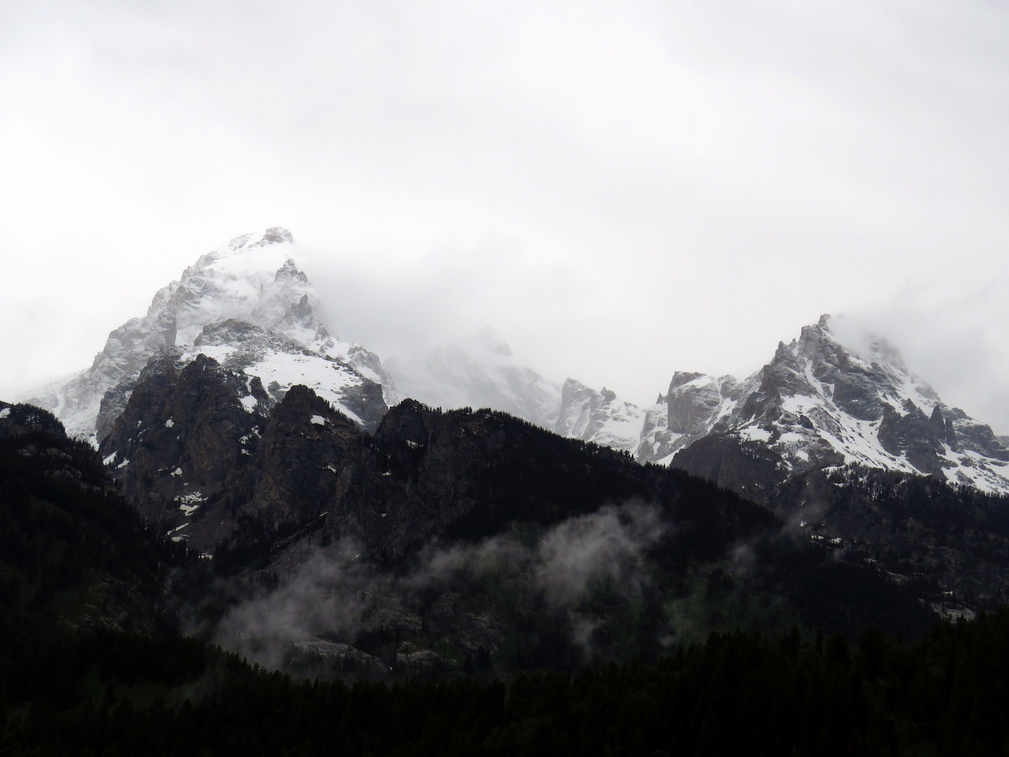 Grand Tetons after a storm, covered with fresh snow